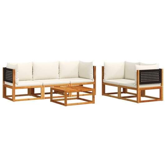 6-tlg. Gartensofa-Set mit Kissen Holz Akazie & Rattan