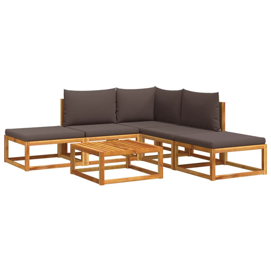 6-tlg. Gartensofa-Set mit Kissen Holz Akazie & Rattan