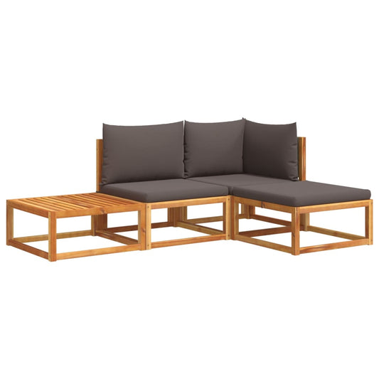4-tlg. Gartensofa-Set mit Kissen Holz Akazie & Rattan