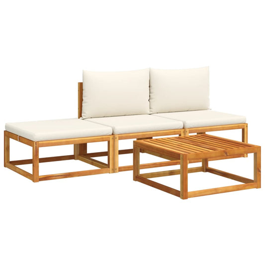 4-tlg. Gartensofa-Set mit Kissen Holz Akazie & Rattan