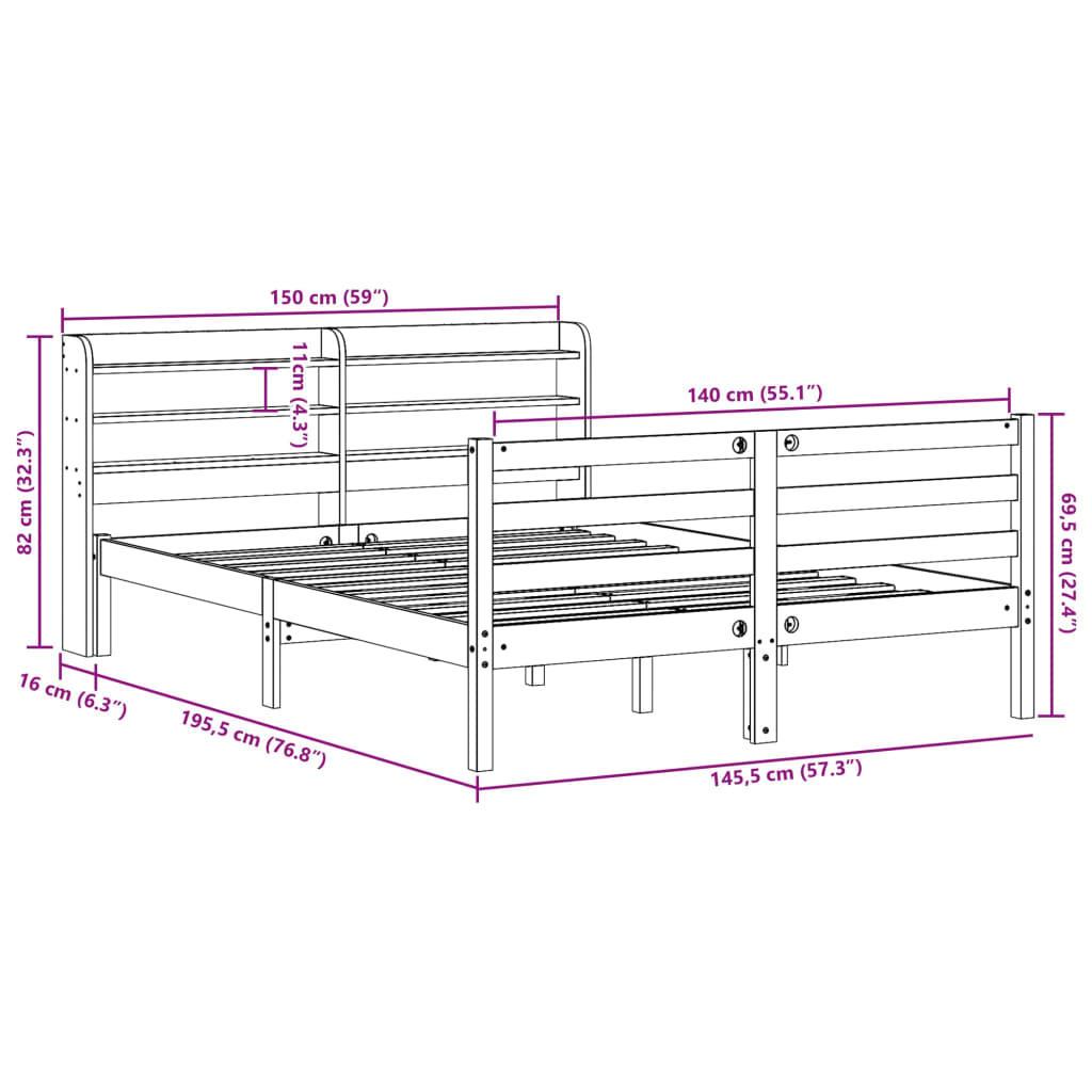 Bettgestell mit Kopfteil ohne Matratze Weiß 140x190 cm
