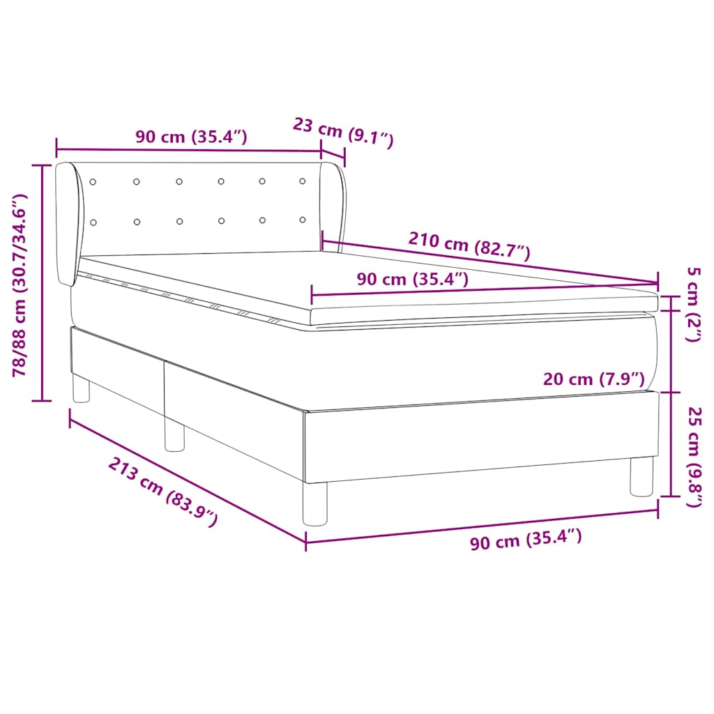 Boxspringbett mit Matratze Dunkelgrau 90x210 cm Samt