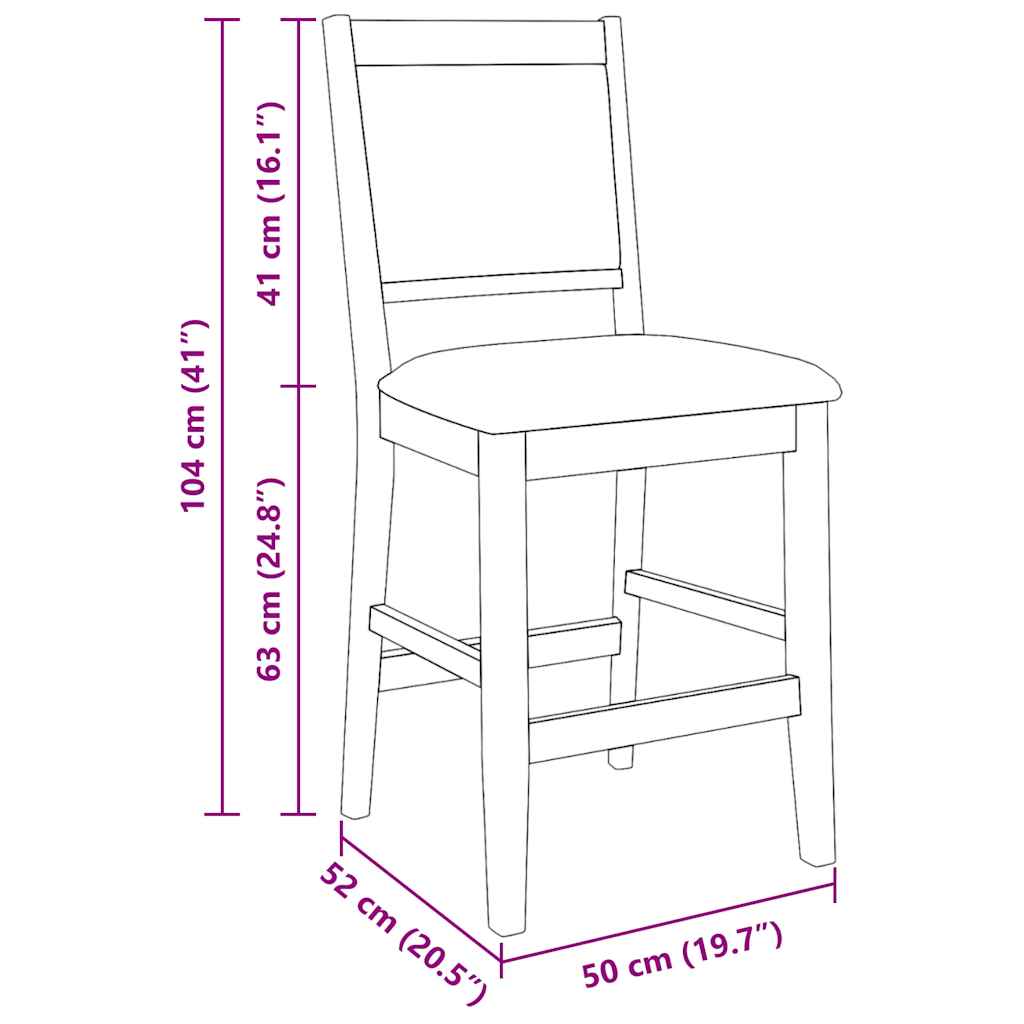 Barhocker mit Kissen 2 Stk. Natur Massivholz Gummibaum