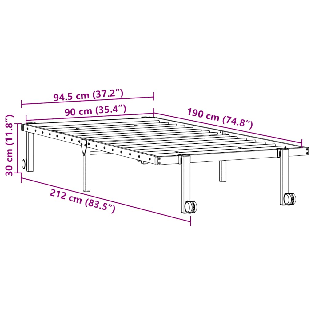Bettgestell ohne Matratze Klappbar Schwarz 90x190 cm Stahl