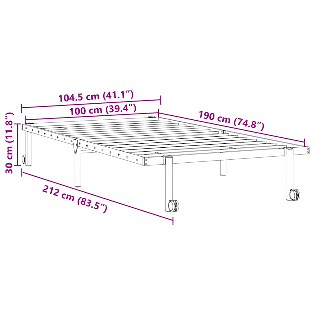 Bettgestell ohne Matratze Klappbar Schwarz 100x190 cm Stahl