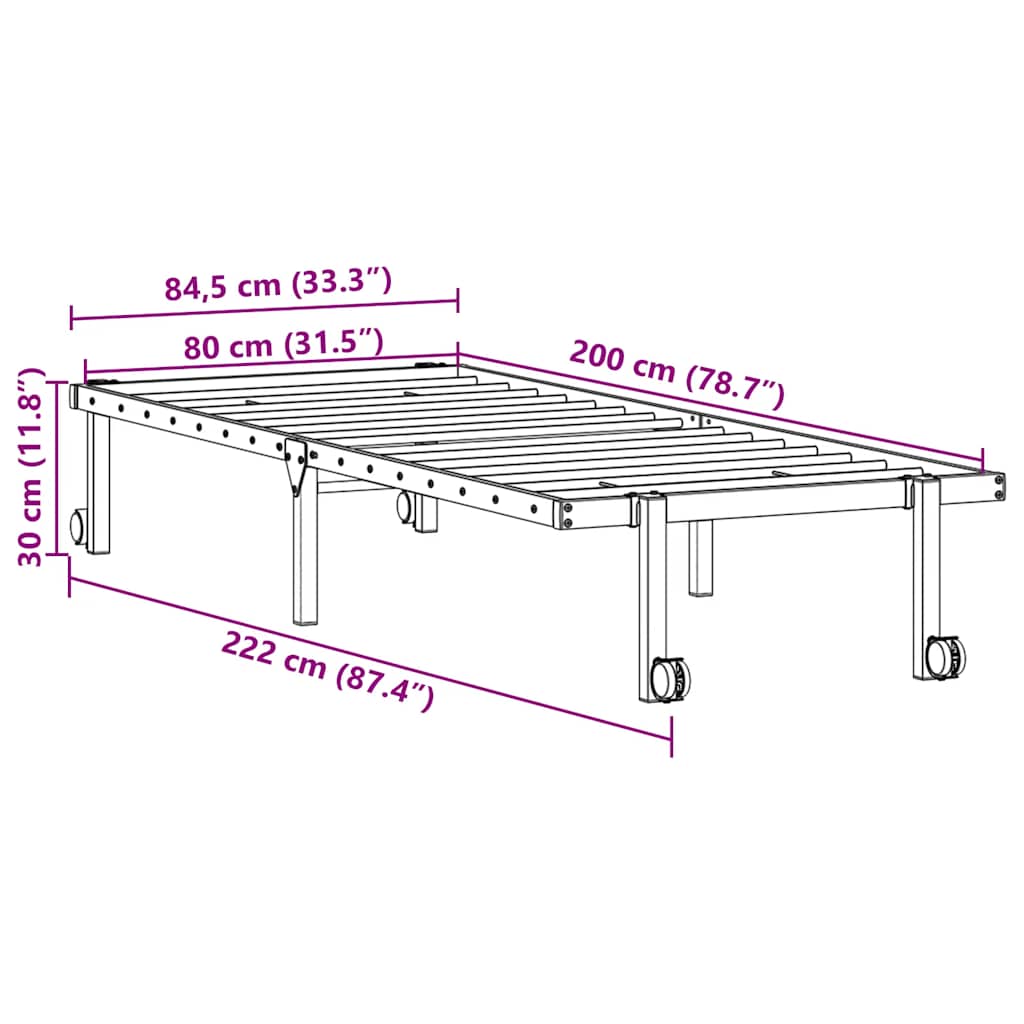 Bettgestell ohne Matratze Klappbar Weiß 80x200 cm Stahl