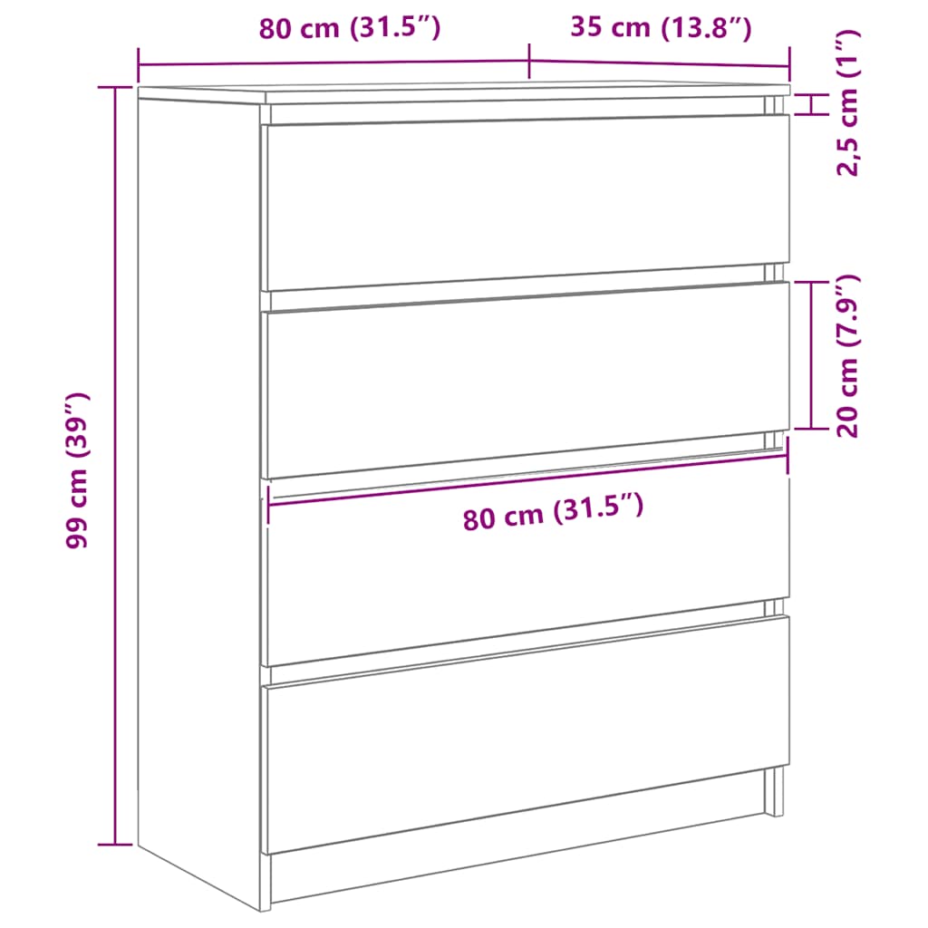 Sideboard Schwarz Eichen-Optik 80x35x99 cm Holzwerkstoff