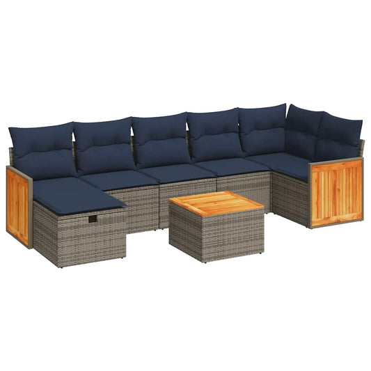8-tlg. Garten-Sofagarnitur mit Kissen Grau Poly Rattan