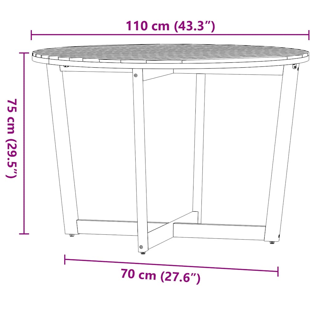 Garten-Esstisch Rund Ø110x75 cm Massivholz Akazie