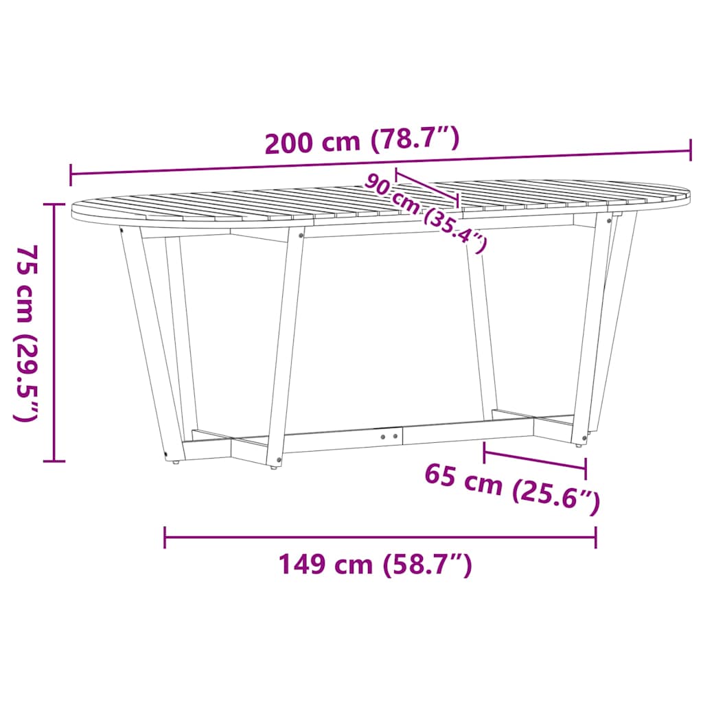 Garten-Esstisch Oval 200x90x75 cm Massivholz Akazie