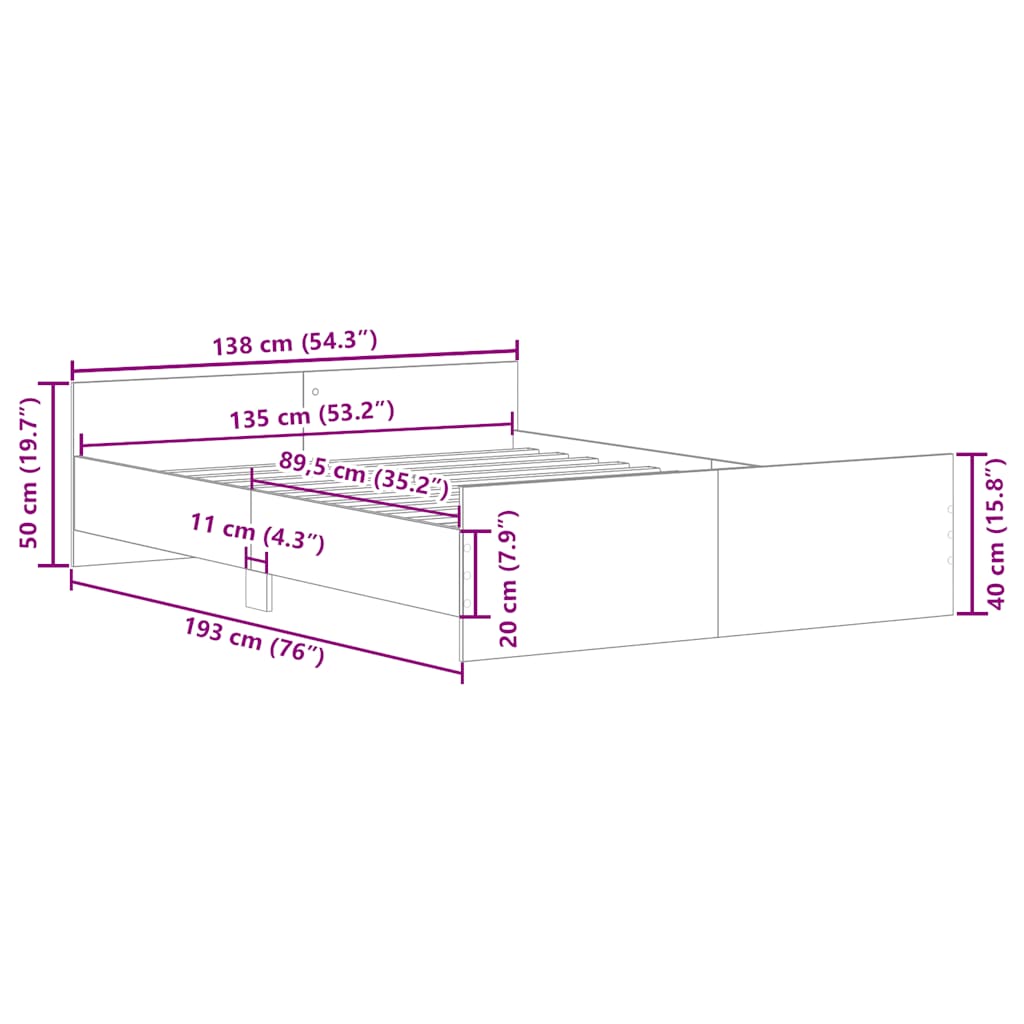 Bettgestell ohne Matratze Artisan-Eiche 135x190cm Holzwerkstoff
