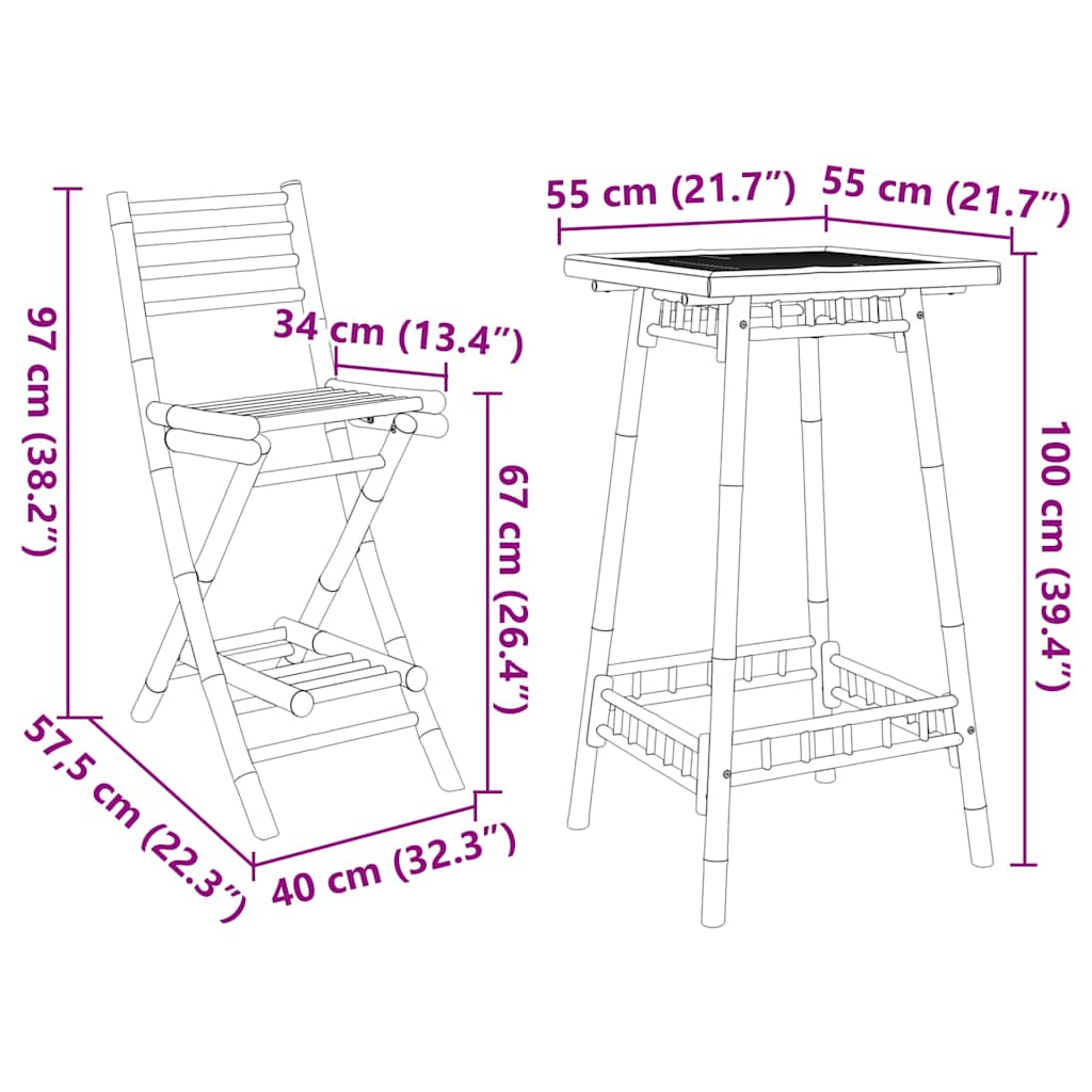 3-tlg. Outdoor-Bar-Set Klappbar Bambus