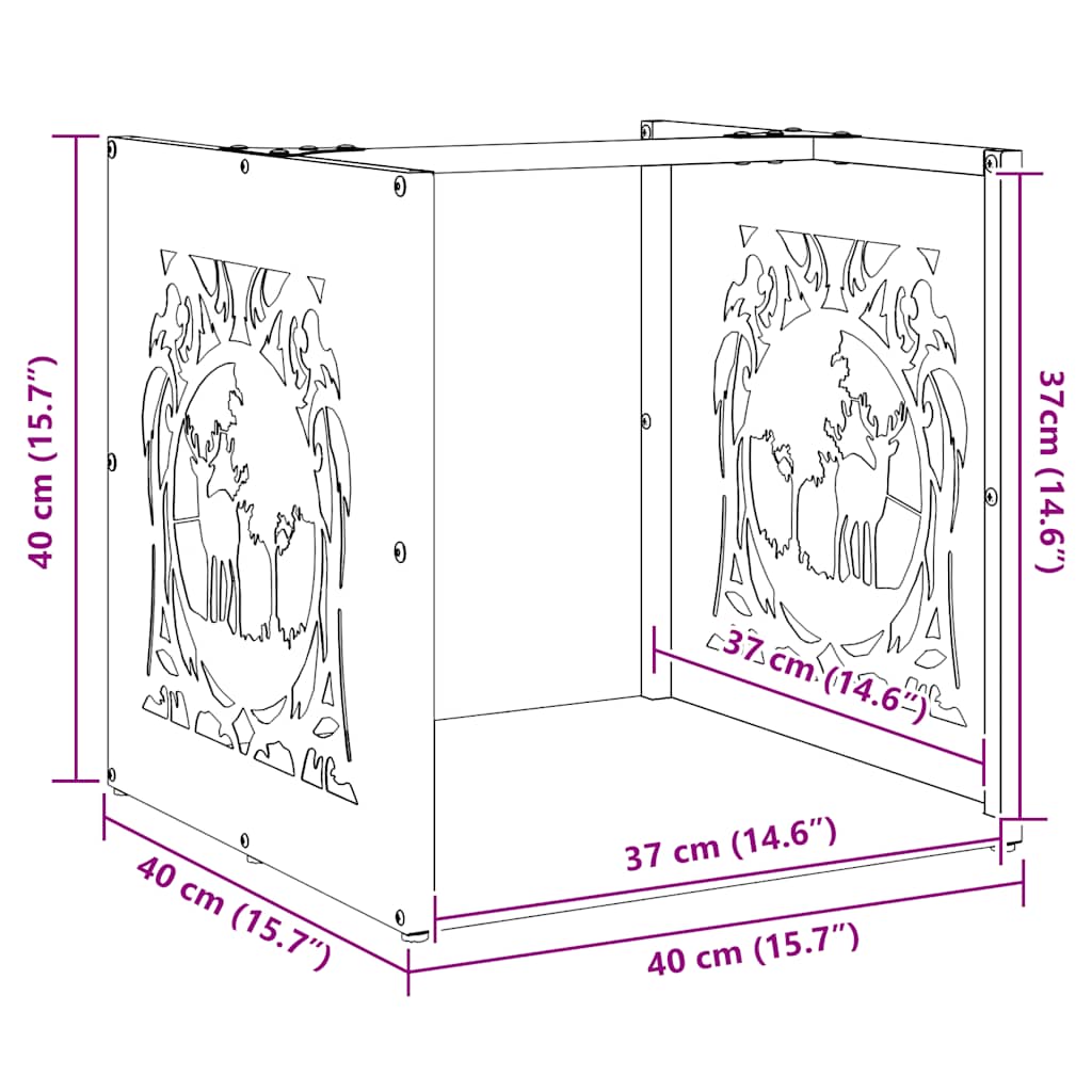 Brennholzregal Schwarz 40x40x40 cm Kaltgewalzter Stahl