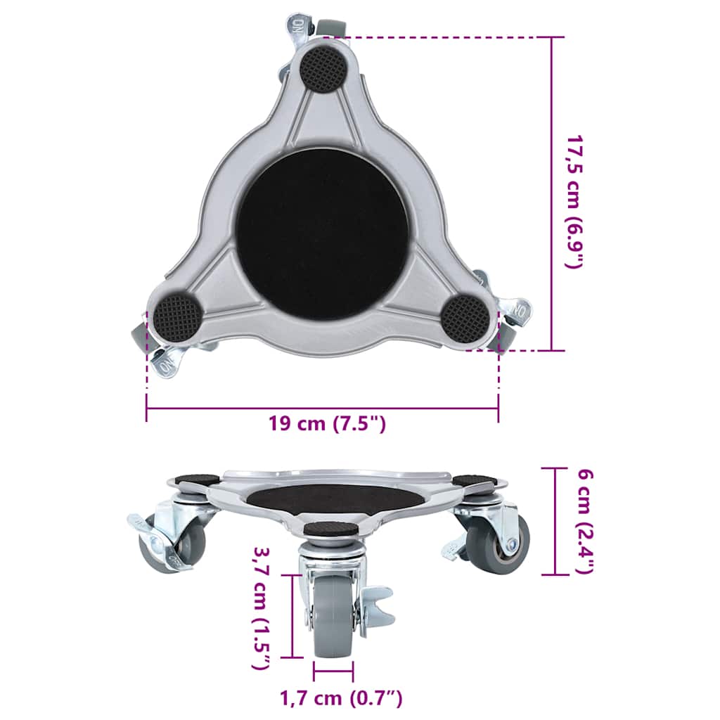 Möbelrollen 4 Stk. mit Heber 19x17,5x6 cm Stahl 1000 kg