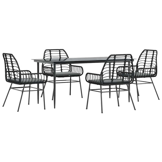 5-tlg. Garten-Essgruppe mit Kissen Schwarz Poly Rattan Glas