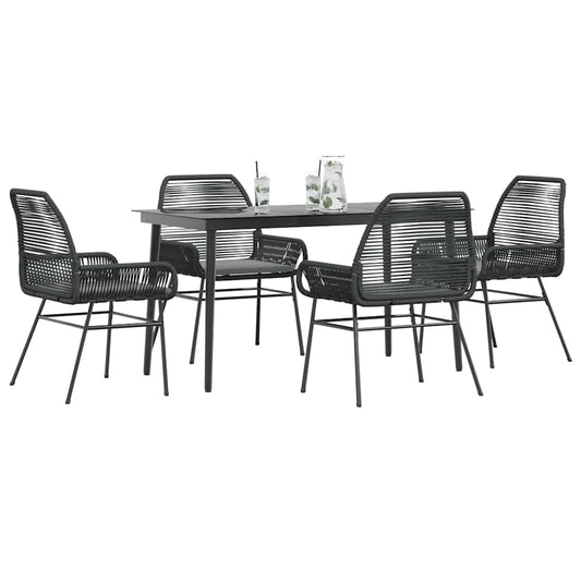 5-tlg. Garten-Essgruppe mit Kissen Schwarz Poly Rattan Glas