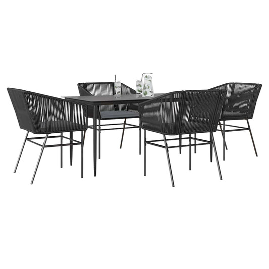 5-tlg. Garten-Essgruppe mit Kissen Schwarz Poly Rattan Glas