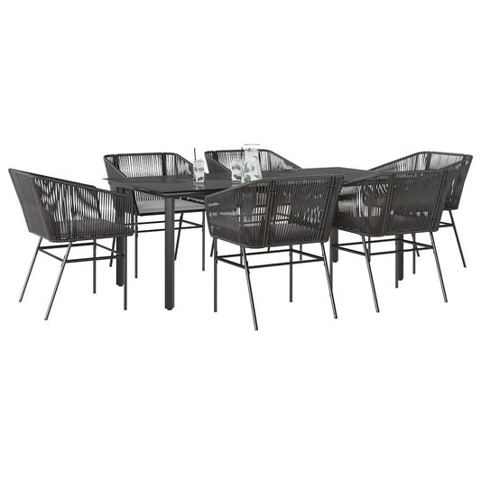 7-tlg. Garten-Essgruppe mit Kissen Schwarz Poly Rattan Glas