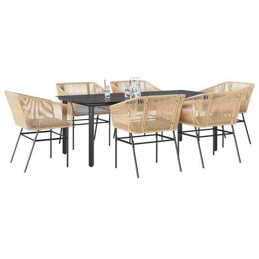 7-tlg. Garten-Essgruppe mit Kissen Braun Poly Rattan Glas