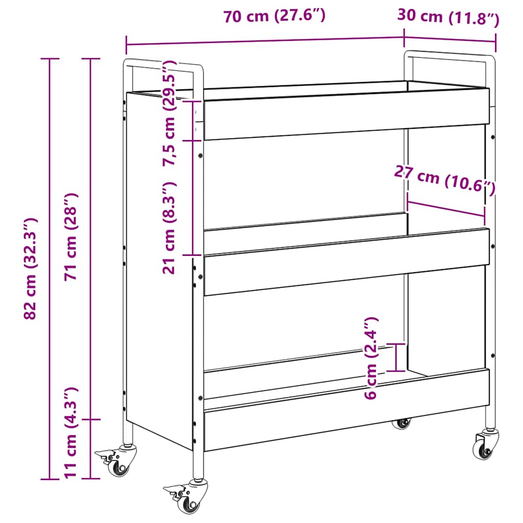 Küchentrolley Artisan-Eiche 70 x 30 x 82 cm Holzwerkstoff
