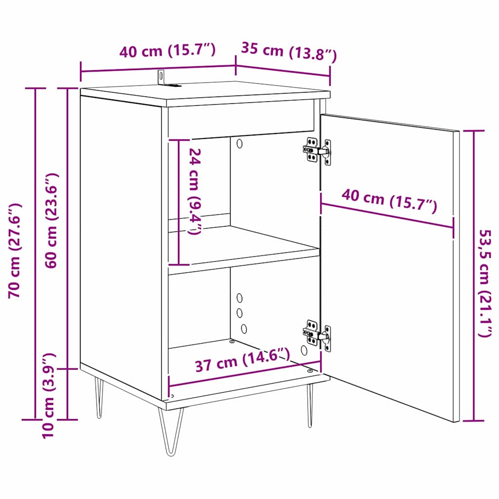 Sideboard Artisan-Eiche 40 x 35 x 70 cm Holzwerkstoff