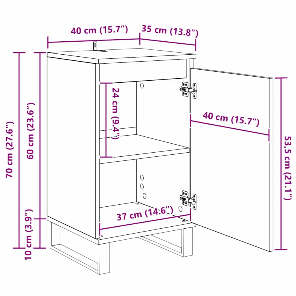 Sideboard Schwarz Eichen-Optik 40 x 35 x 70 cm Holzwerkstoff