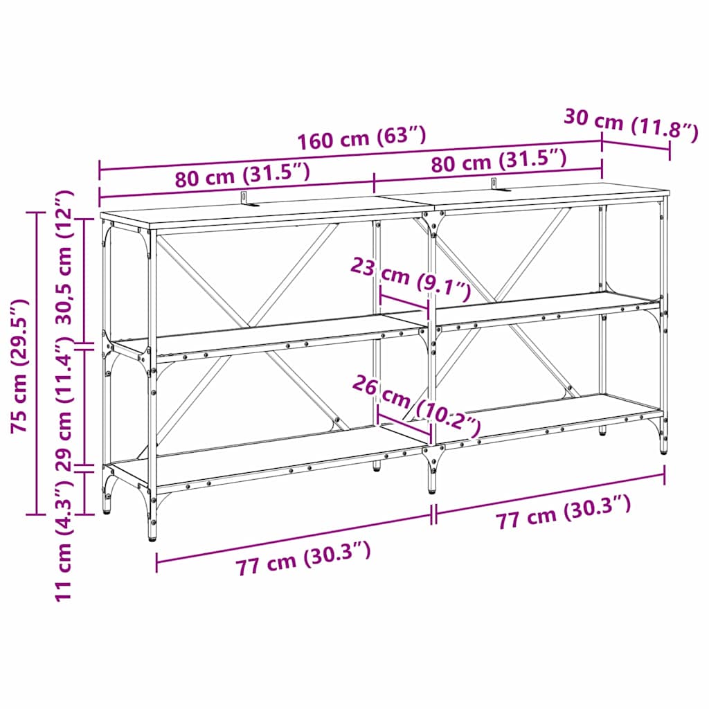 Konsolentisch Artisan-Eiche 160 x 30 x 75 cm Holzwerkstoff