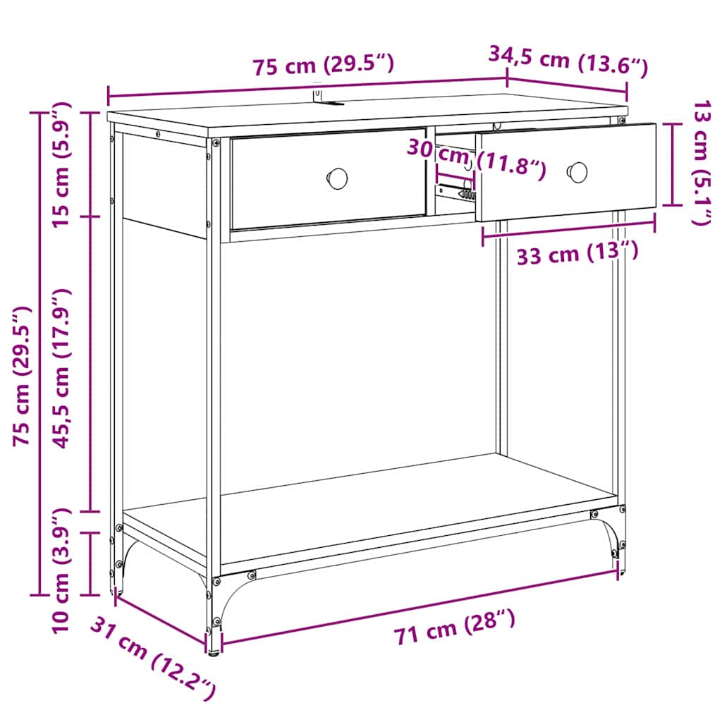 Konsolentisch Artisan-Eiche 75 x 34,5 x 75 cm Holzwerkstoff