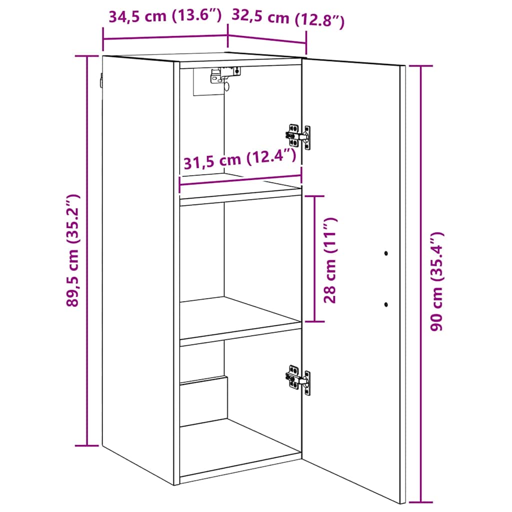 Wandschrank Schwarz Eichen-Optik 34,5 x 34 x 90 cm