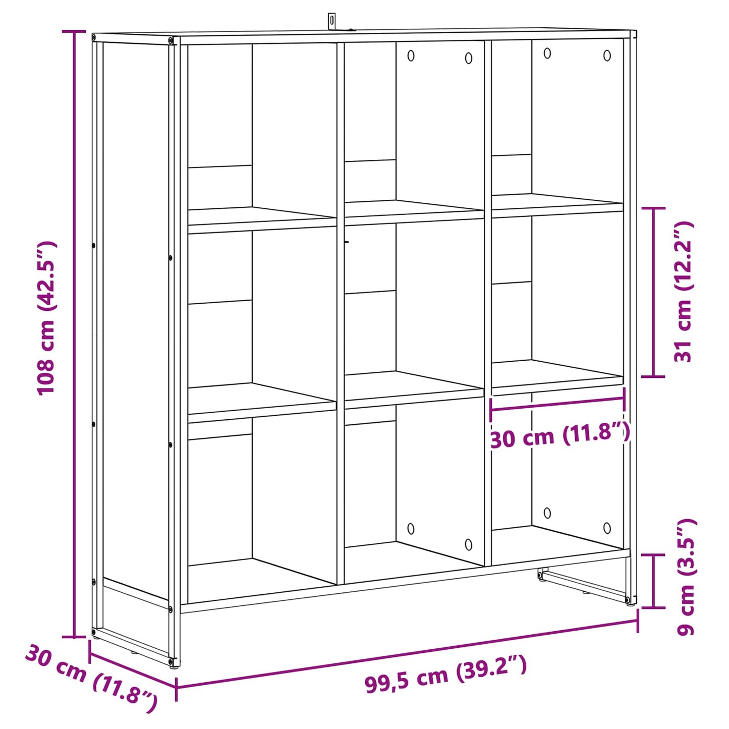 Bücherregal Schwarz Eichen-Optik 99,5 x 30 x 108,5 cm