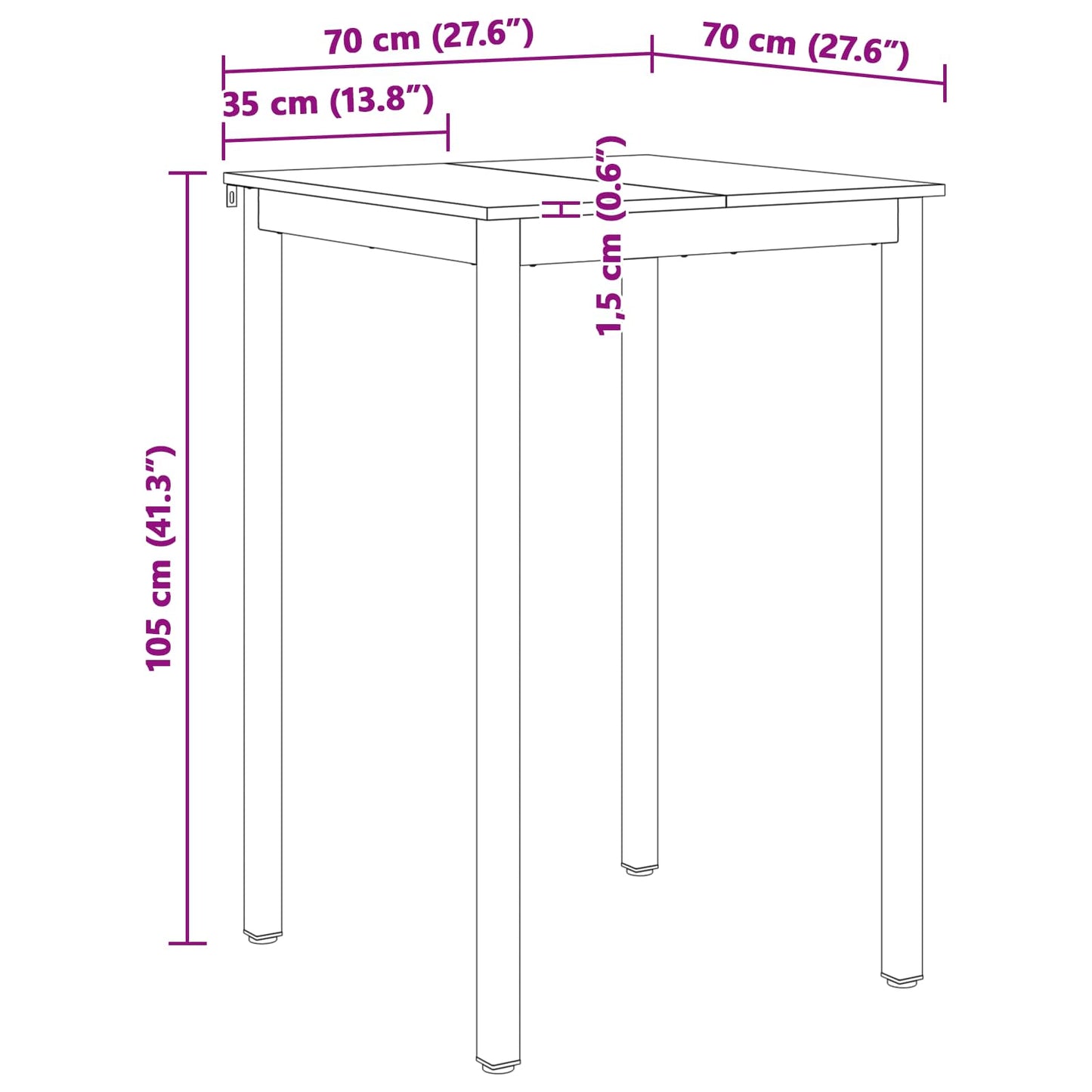 Bartisch Weiß 110 x 55 x 105 cm Massives Kiefernholz