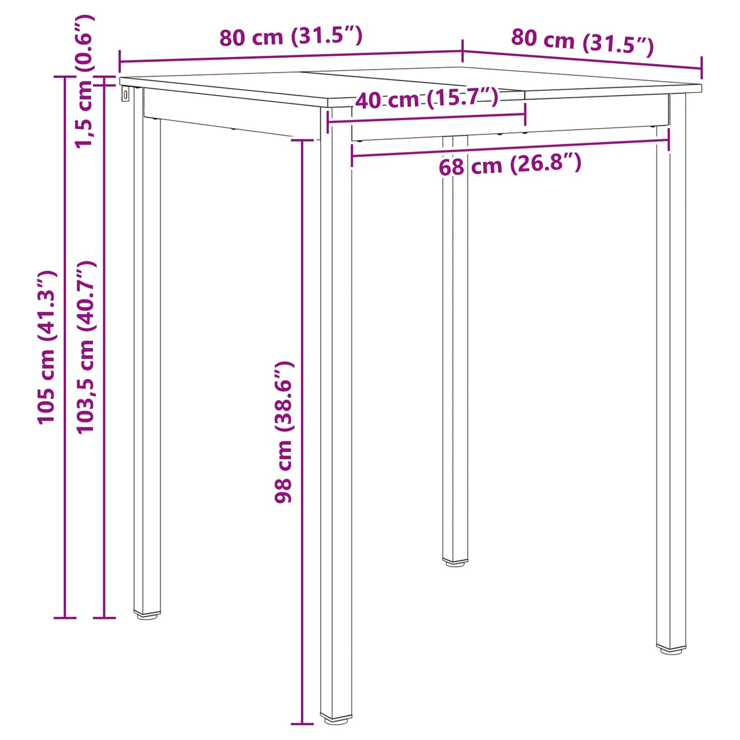 Bartisch Natur 110 x 55 x 105 cm Massives Kiefernholz