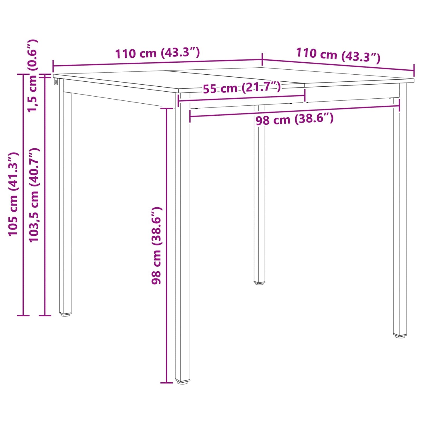 Bartisch Weiß 110 x 55 x 105 cm Massives Kiefernholz