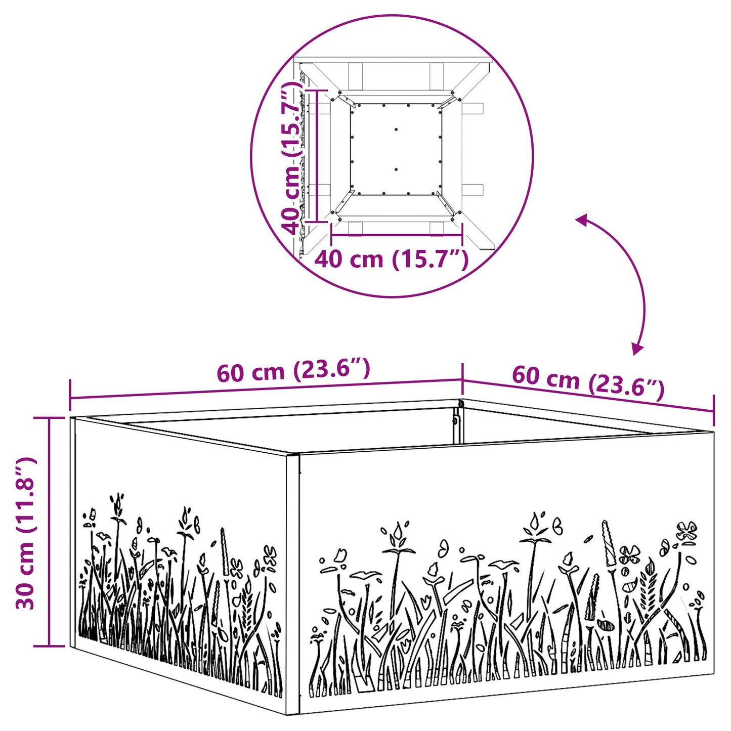 Feuerplatz Braun 60 x 60 x 30 cm Witterungsbeständiger Stahl