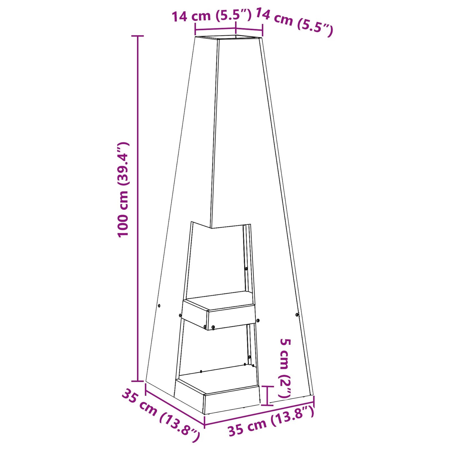 Feuerplatz Braun 35 x 35 x 100 cm Witterungsbeständiger Stahl