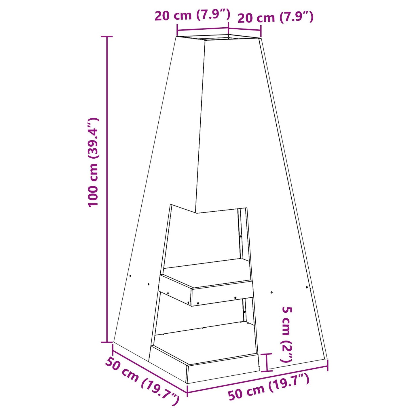 Feuerplatz Braun 50 x 50 x 100 cm Witterungsbeständiger Stahl