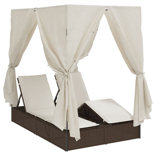 Doppelte Sonnenliege mit Dach Braun 205 x 129 x 200 cm