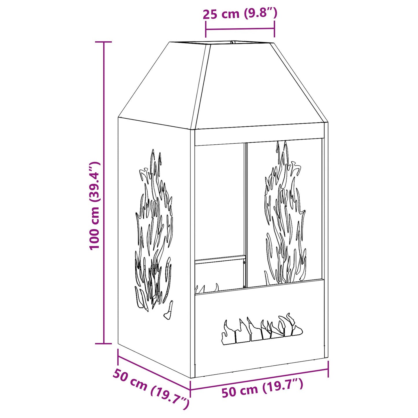 Feuerplatz Schwarz 50 x 50 x 100 cm Kaltgewalzter Stahl
