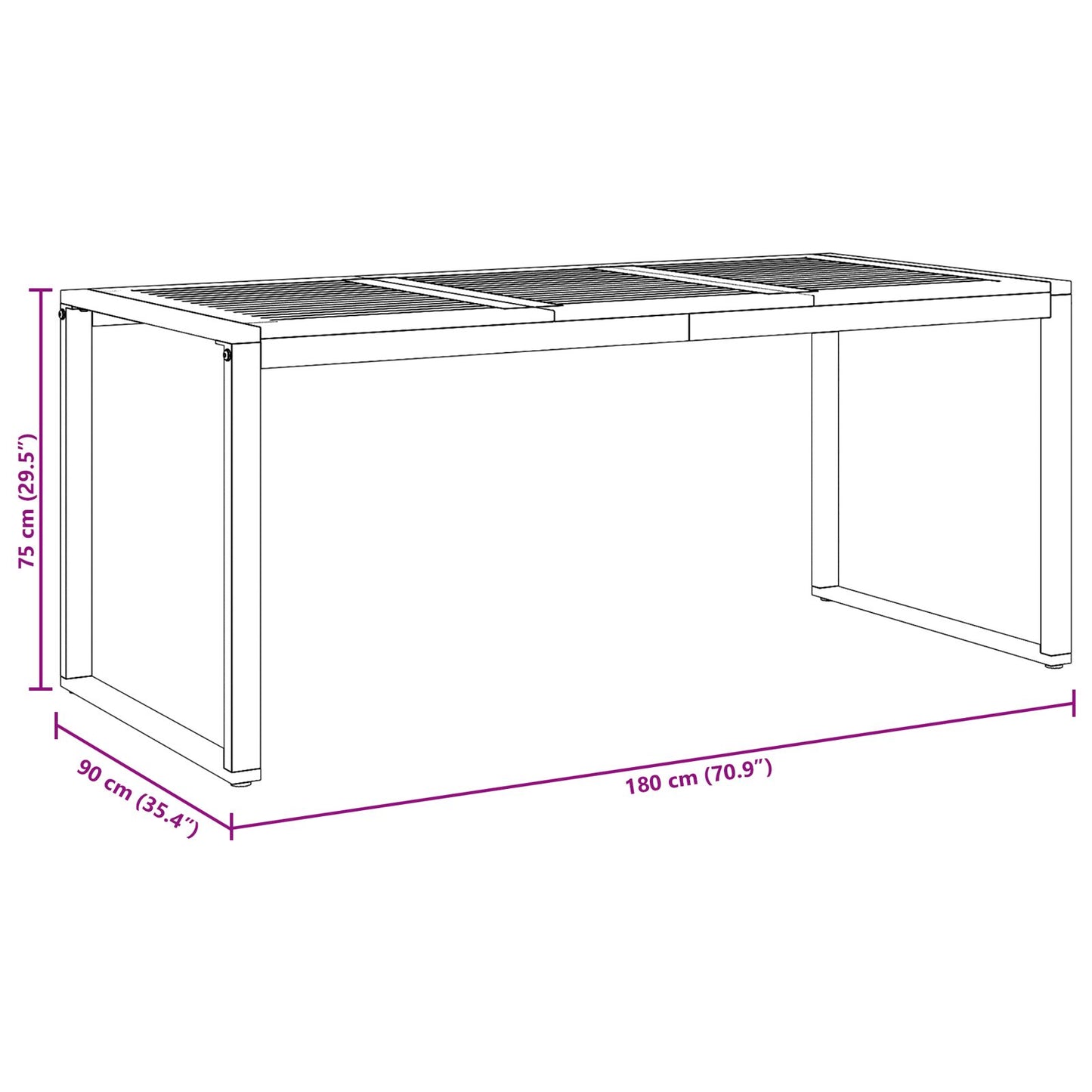 Garten-Esstisch Grau 180 x 90 x 75 cm Massivholz Akazie