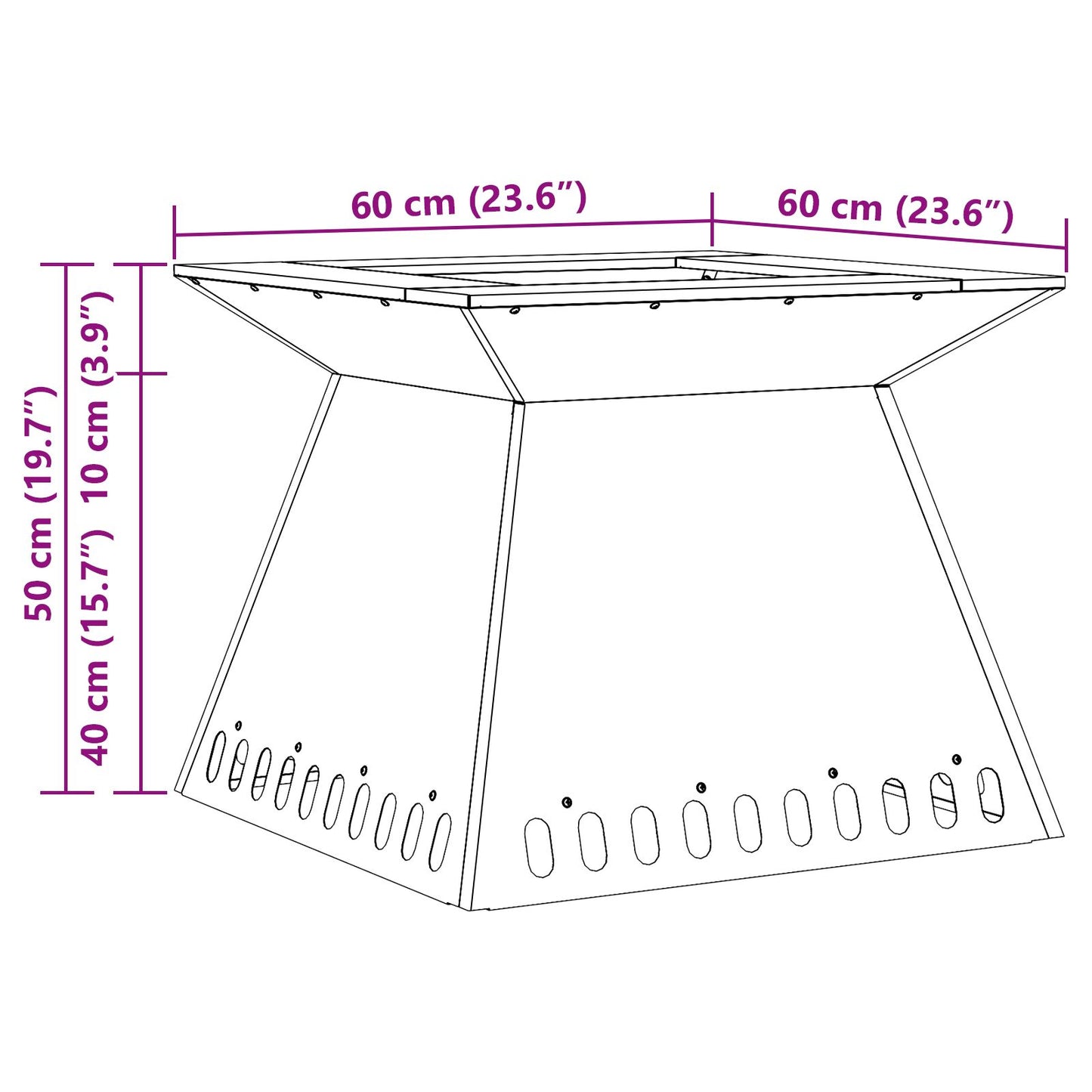Feuerplatz Schwarz 60 x 60 x 50 cm Kaltgewalzter Stahl