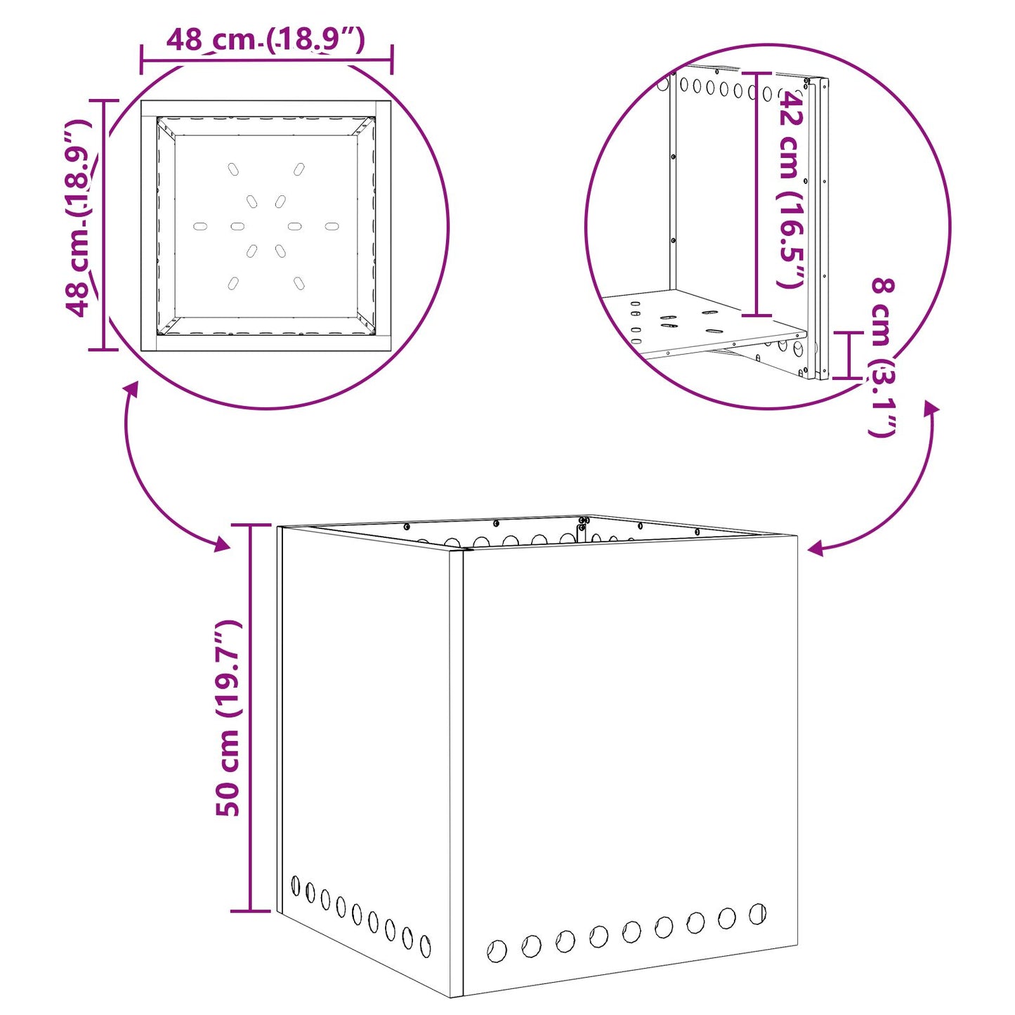 Feuerplatz Schwarz 48 x 48 x 50 cm Kaltgewalzter Stahl