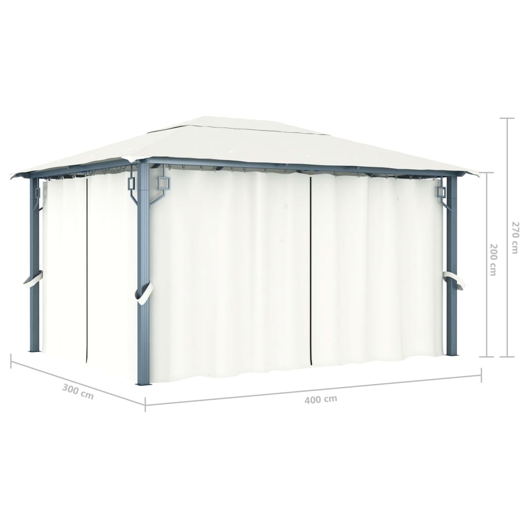 Pavillon mit Vorhängen & LED-Lichterkette 400x300 cm Creme Alu