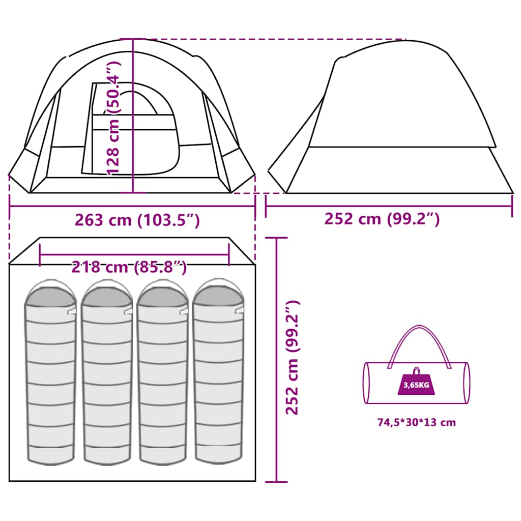 Campingzelt 4 Personen Grün Wasserdicht