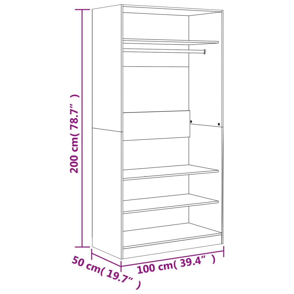 Kleiderschrank Sonoma-Eiche 100x50x200 cm Holzwerkstoff