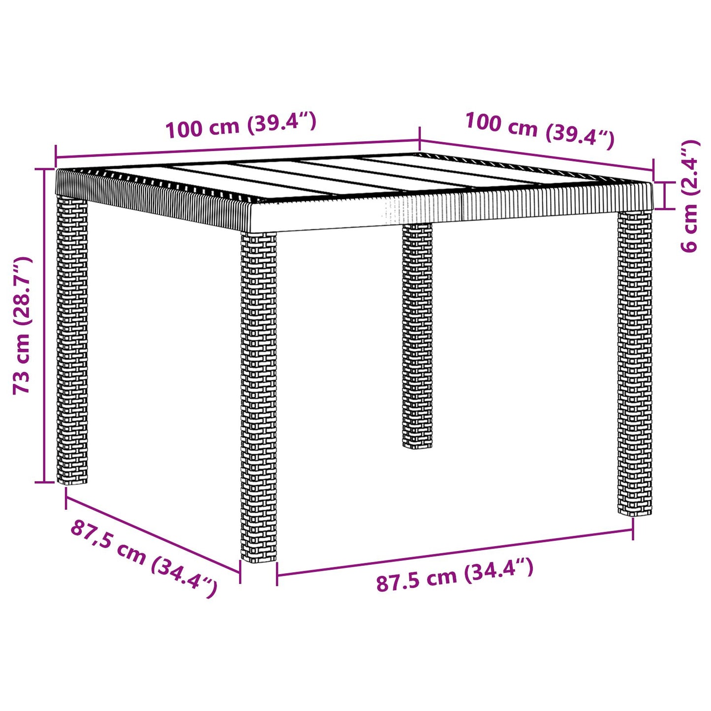 Garten-Esstisch Anthrazit 100 x 100 x 73 cm Poly-Rattan