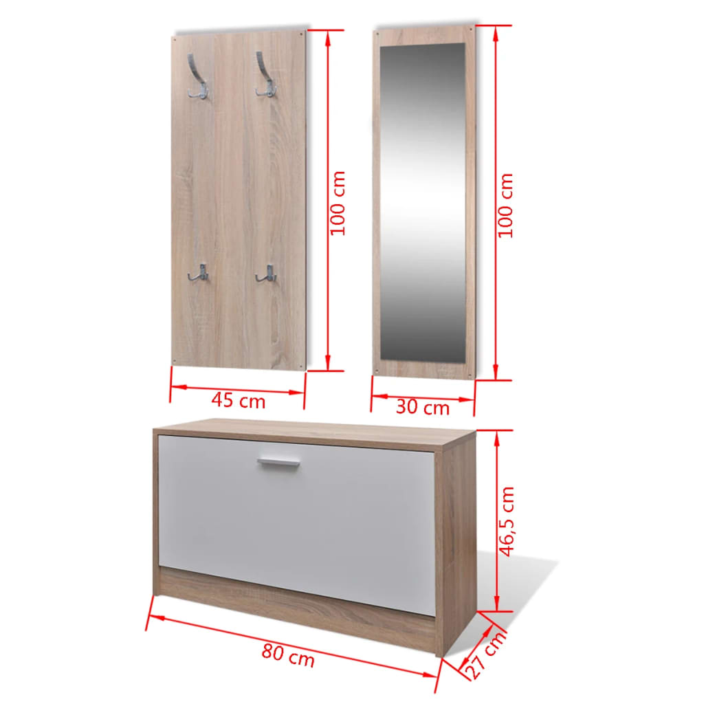 Garderobe 3-in-1 Schuhschrank, Spiegel & Garderobenpaneel