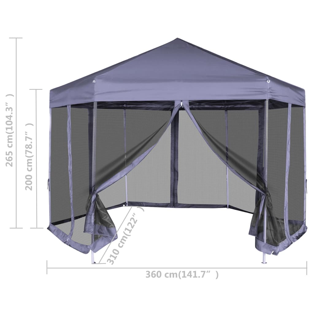 Hexagonal Pop-Up Zelt mit 6 Seitenwänden Dunkelblau 3,6x3,1 m