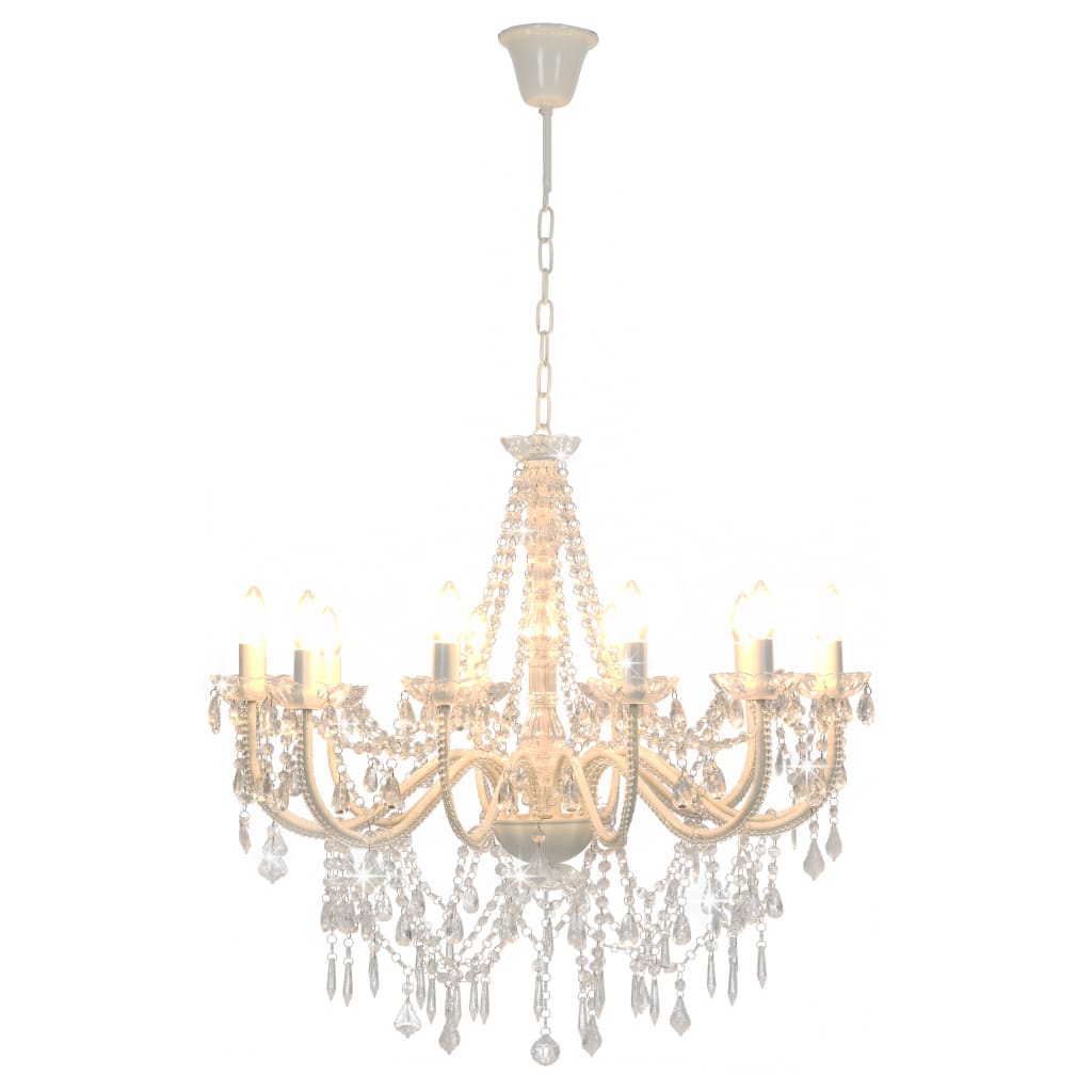 Kronleuchter mit Perlen Weiß 12 x E14-Fassungen