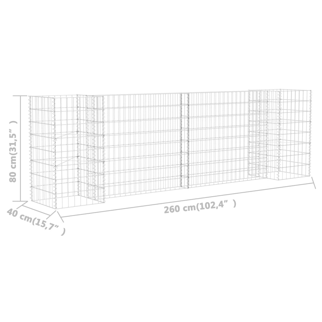 H-förmiger Gabionen-Pflanzkorb Stahldraht 260x40x80 cm