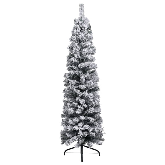 Künstlicher Weihnachtsbaum Schlank mit Schnee Grün 150 cm PVC